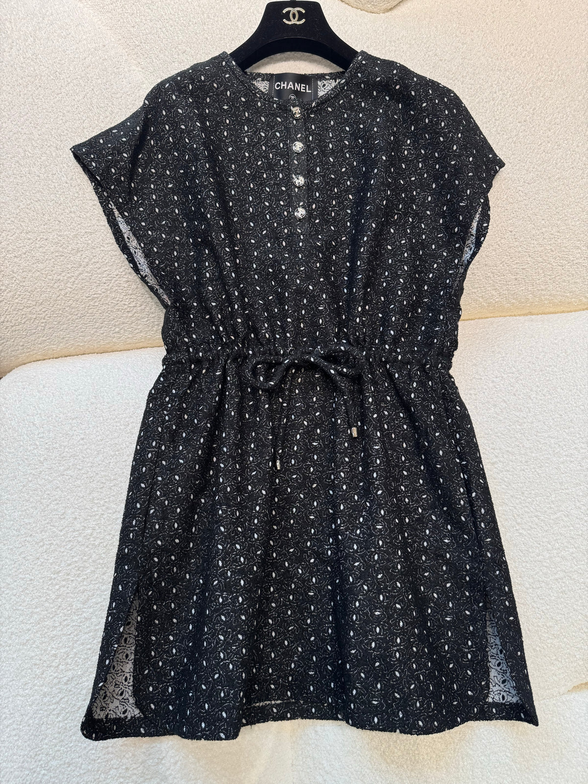 Chanel 25M Coco Beach Beach Series Round Neck Button First Embroidered Logo Short Sleeve Dress #336789
