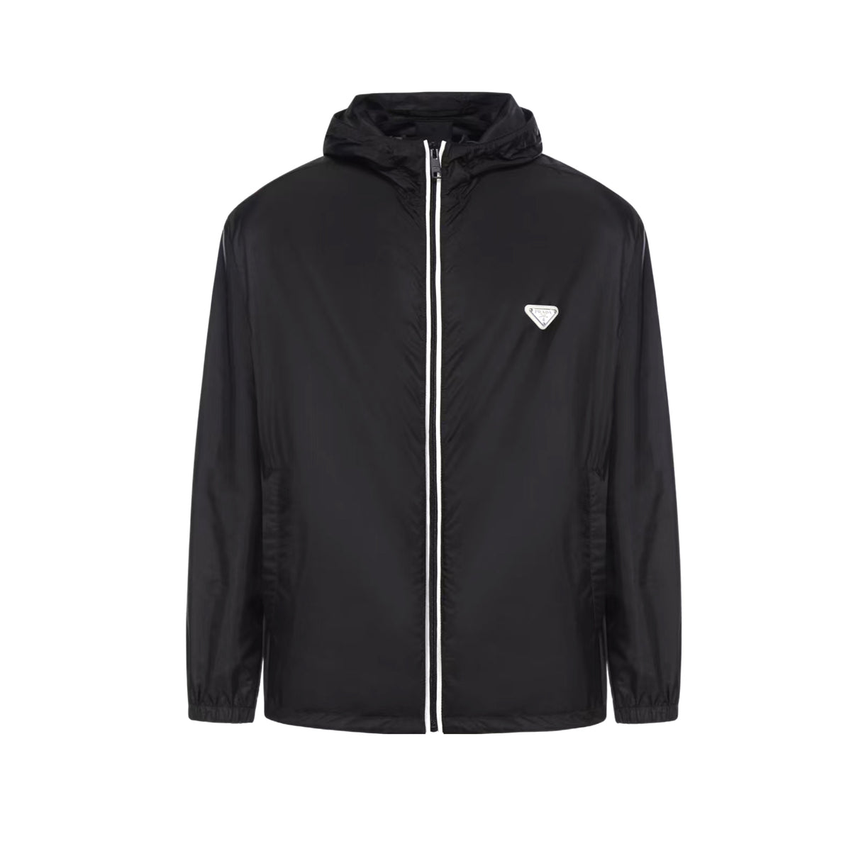 Prada Men's Spring/fall Fashion Casual Solid Color Zipper Hooded Triangle Logo Nylon Drawstring Jacket #79139