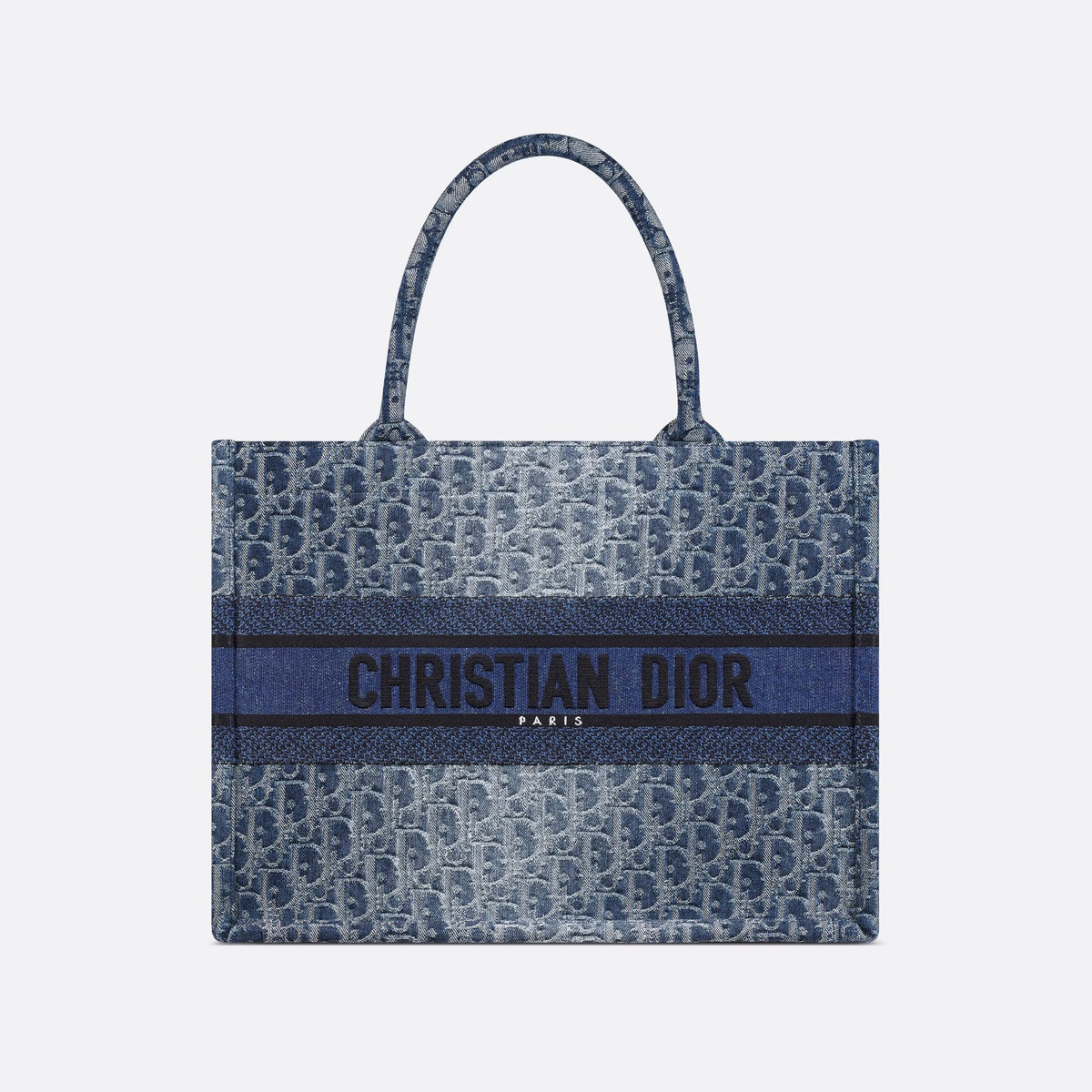 Dior Women's Gradient Blue Embroidered Logo Printed Denim Tote Bag Shopper Handbag Tote Bags #72163