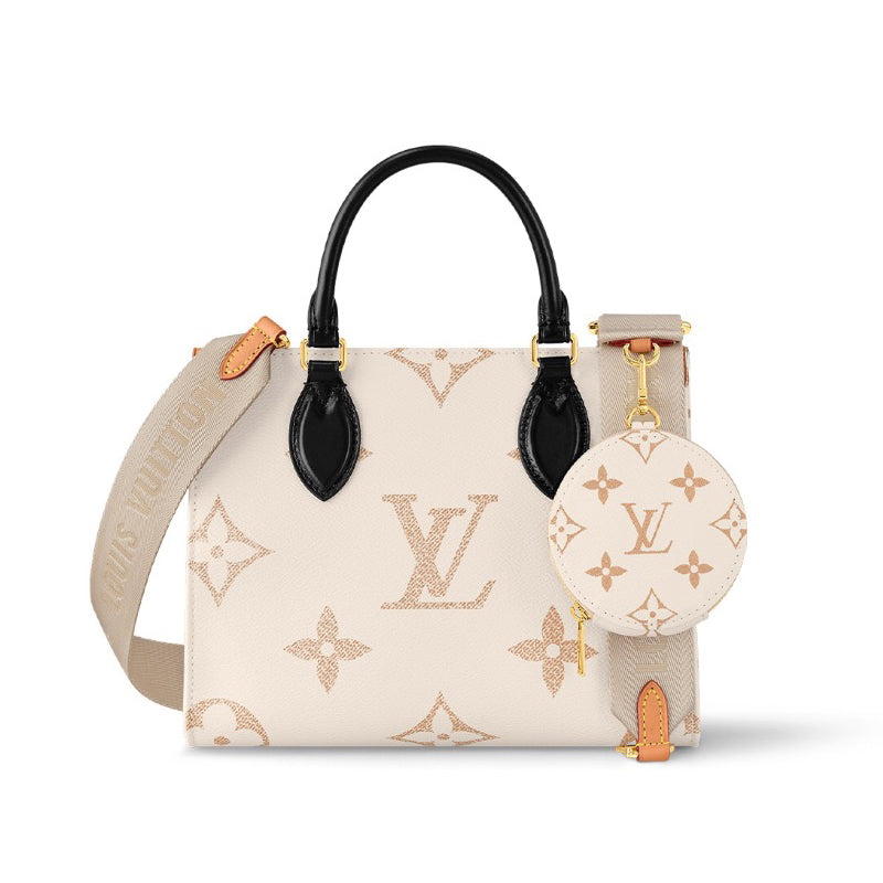 Onthego PM Louis Vuitton Women's Beige Removable Mediation Shoulder Strap Pattern Printed Leather Tote Shoulder Crossbody Shopping Bag Bags #99752