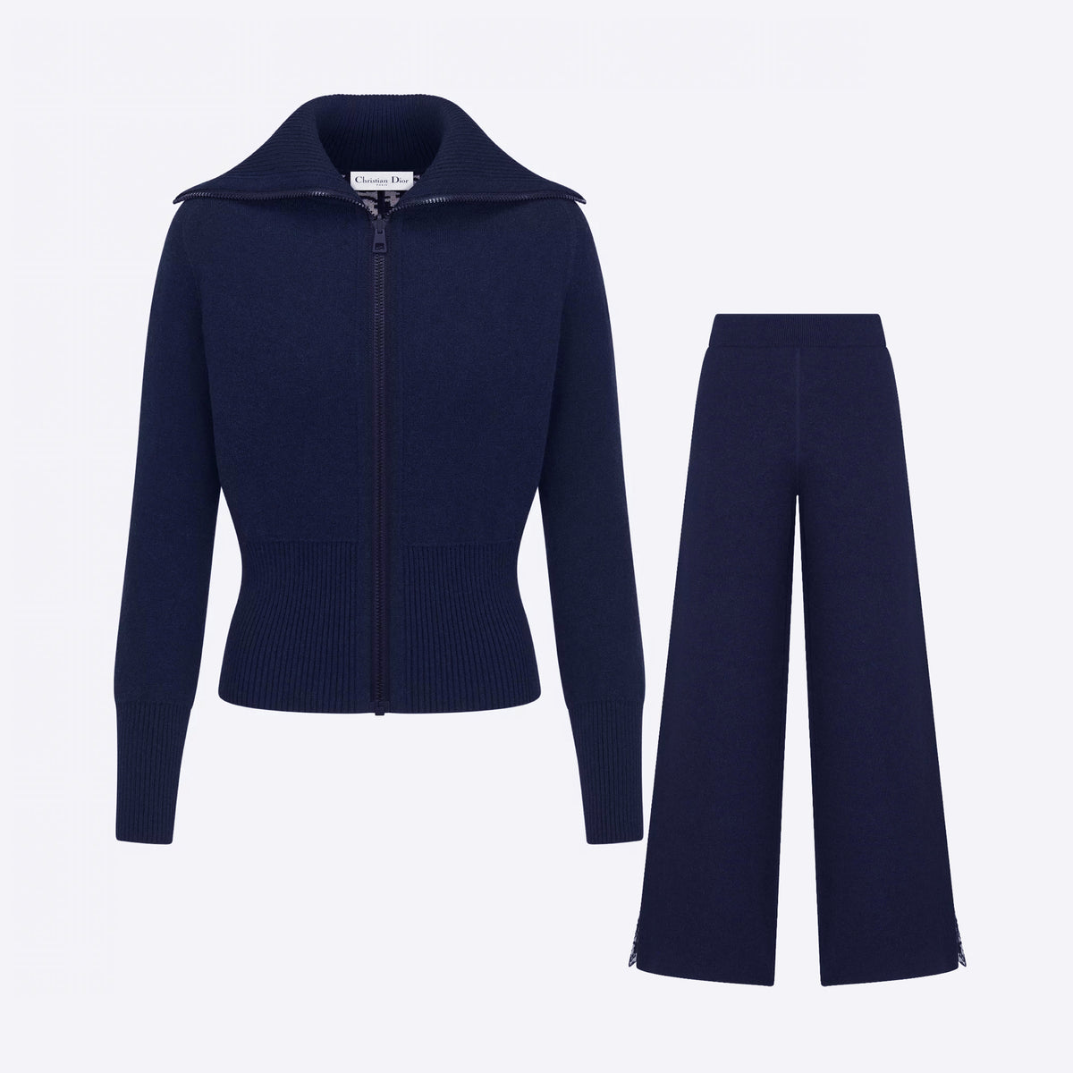 Dior Women's Spring/Autumn Solid Color Double-Sided Knitted Letter Print Zipper Collar Long Sleeve Jacket and Casual Pants Set Suit #77492