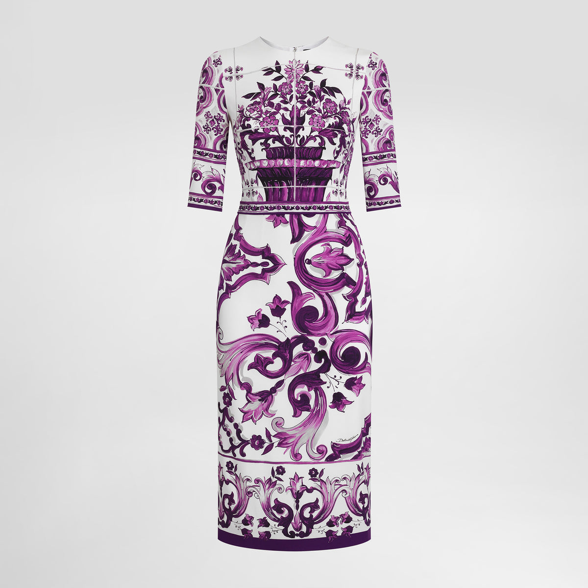 Dolce&Gabbana Majolica Printed Vegan Crepe Satin Dress Women's Spring Summer Purple Fashion Elegant Evening Dresses Ngvp #2428