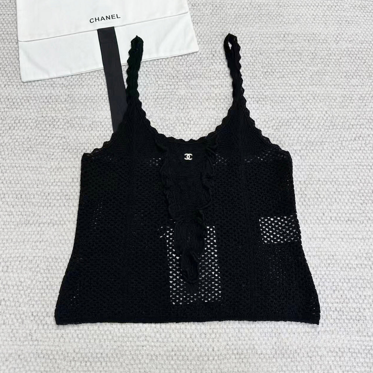 Chanel Women's Summer Fashion Casual Solid-Color Round Neck Breathable Lace Trim Tank Top Vest #78515