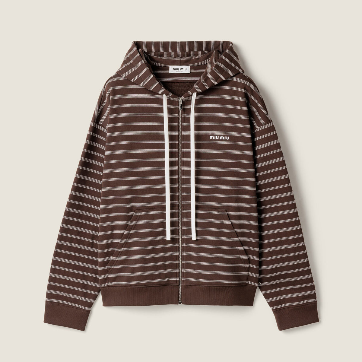 MiuMiu Women's Spring/Fall Contrast-Striped Cotton-Fleece Zipper Long-Sleeve Slim-Fit Hooded Jacket #81547