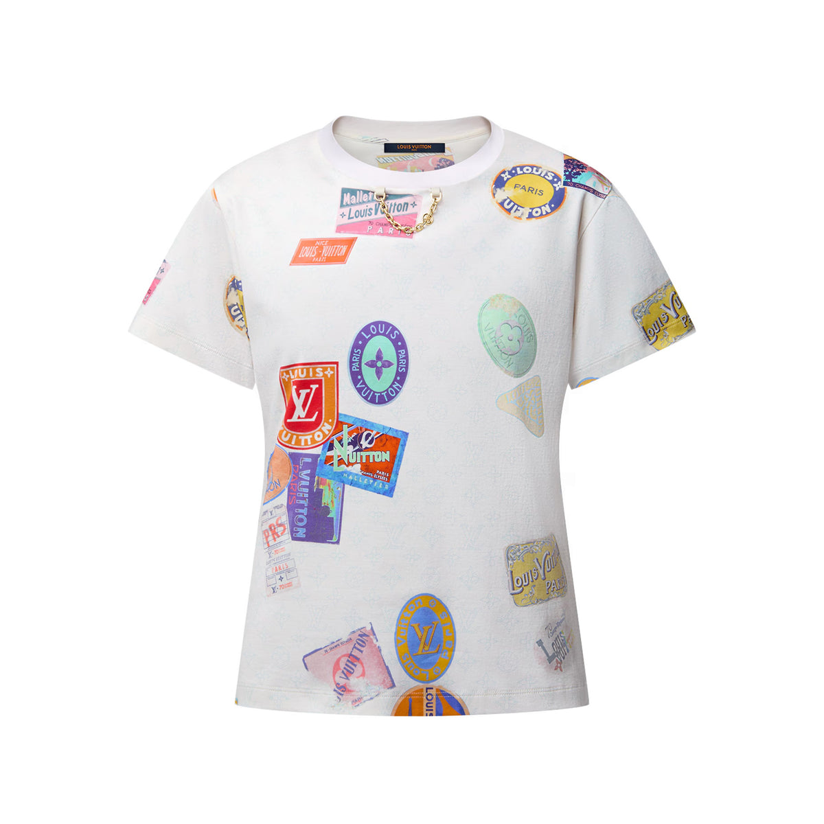 Louis Vuitton Women's Summer Flight Stamp Print Crew Neck Cotton Short Sleeve T-Shirt #76695