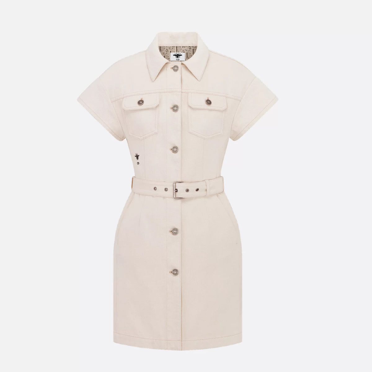 Dior Women's Short Belt Shirtdress Lapel Solid Color Logo Print Summer Short Sleeve Single Breasted Denim Dresses Ngvp #1521