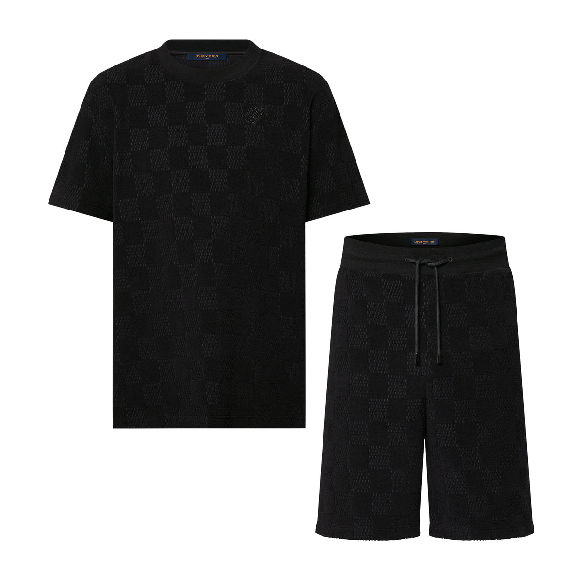 Louis Vuitton Men's Summer Black Embroidered Logo Printed Cotton Short Sleeve T-Shirt Casual Shorts Set Suit #76435