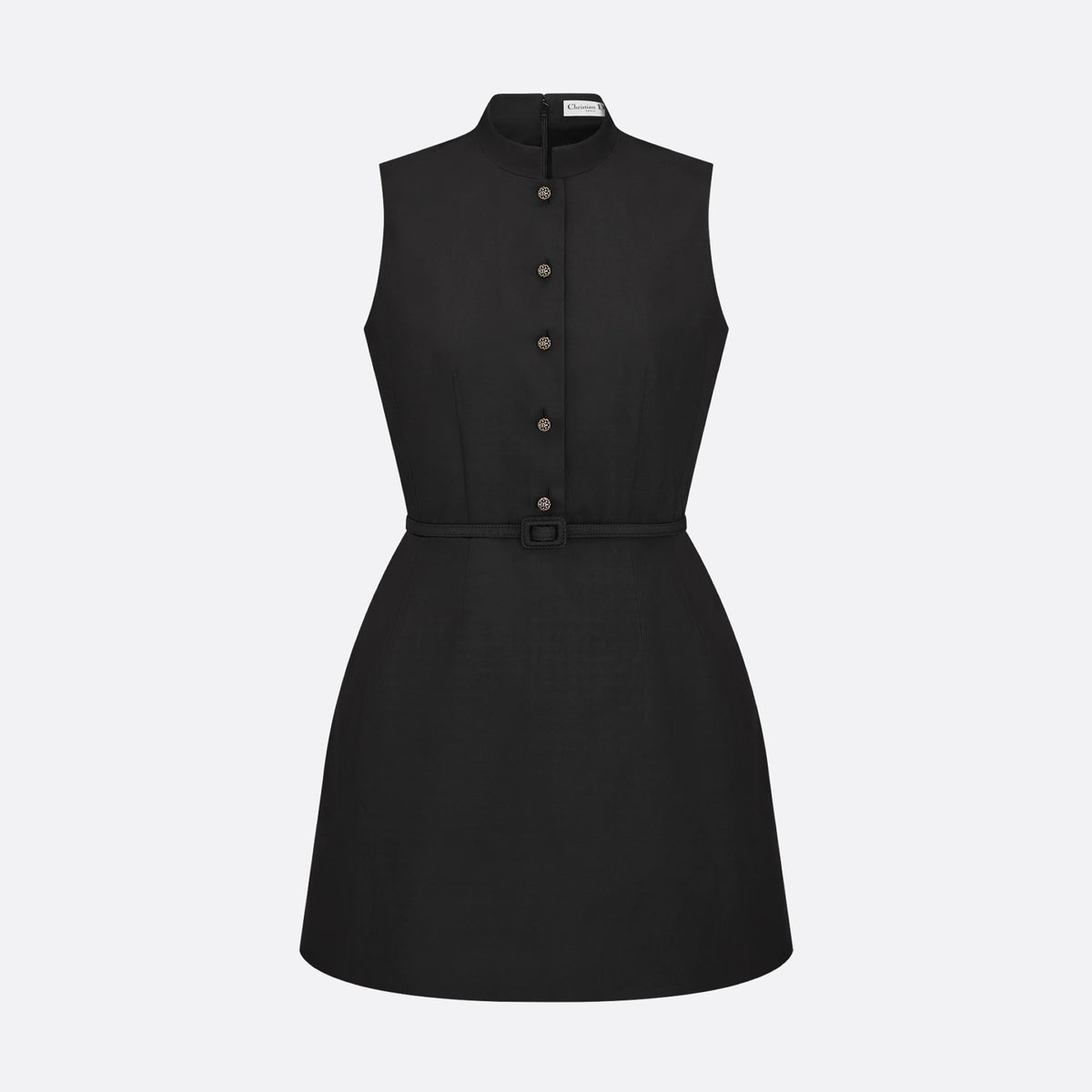 Dior Women's Summer Removable Ruched Collar High Street Solid Color Belted Silk-Cotton Single Breasted Sleeveless Flared Short Dress Dresses Ngvp #2329