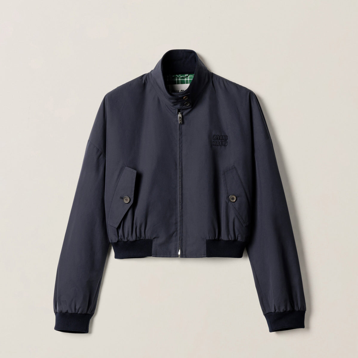 MiuMiu Women's Spring/Autumn Solid Color Fashionable Casual Stand Up Collar Zipper Checkered Cotton Jacket #78213