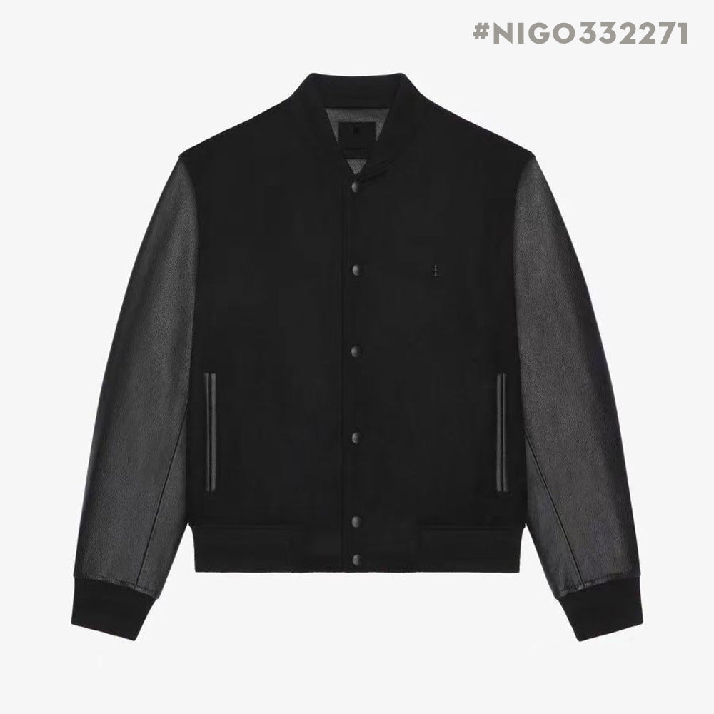 Givenchy Men's Patchwork Crew Neck Single Breasted Logo Long Sleeve Jacket Black #332271
