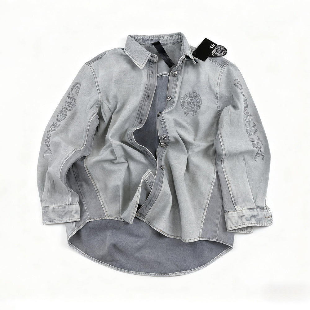 Chrome Hearts Logo Pattern Lapel Single Breasted Long Sleeve Denim Jacket #332839