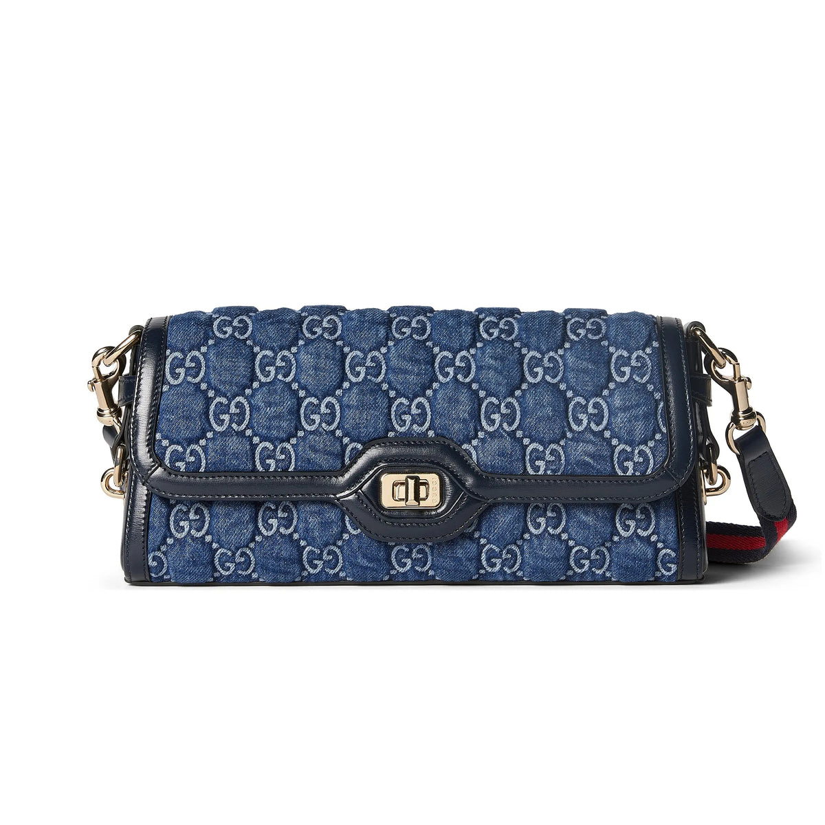 Gucci Luce Women's Blue Detachable Shoulder Strap Swivel Zipper Closure Denim Shoulder Crossbody Bag Bags #99712