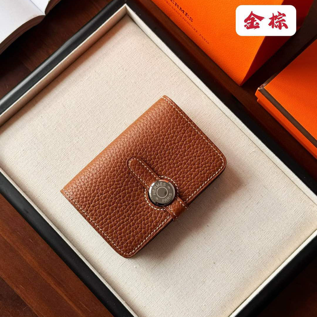 Hermes Dogon Women's Silver Buckle Togo Cowhide Solid Color Card Case Wallet Bag Bags #74813