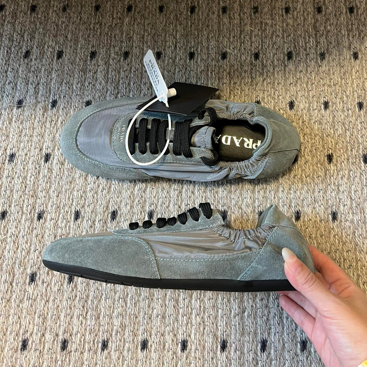 Prada Women's Suede Fabric Sheepskin Lining Low Top Lace Up Round Toe German Training Shoes #74674
