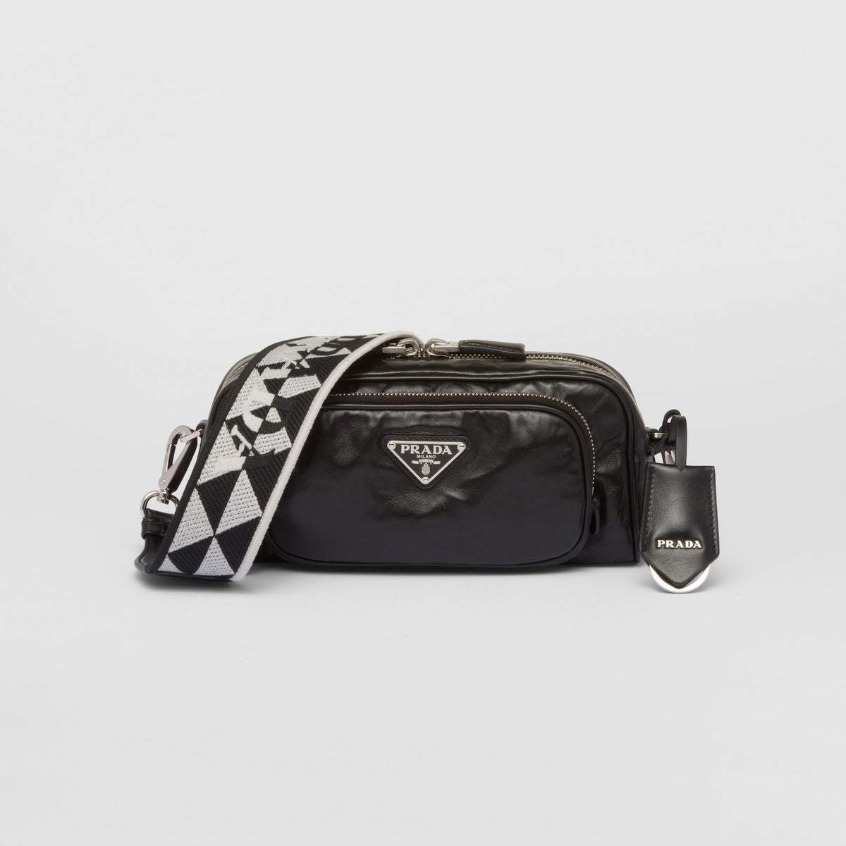 Prada  Black Leather Long Shoulder Strap Crossbody Bag #57423