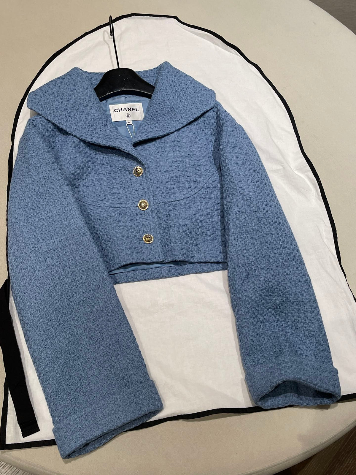 Chanel Jacket Skirt Cotton Tweed Blue #336491