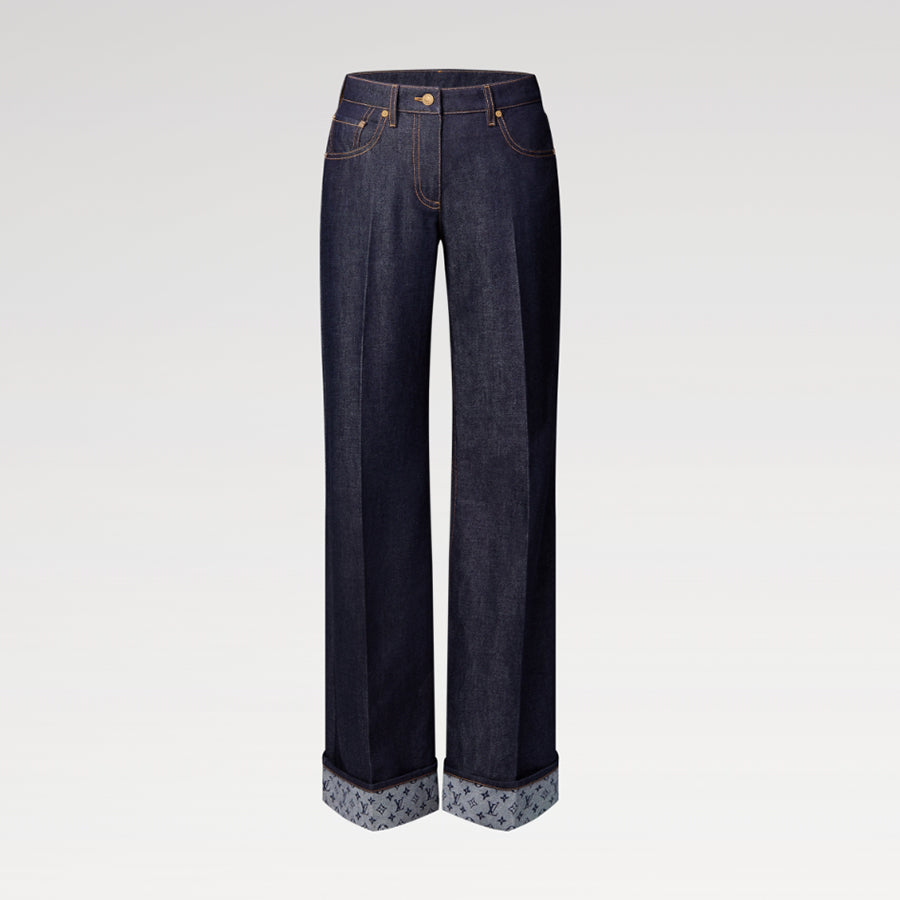 Louis Vuitton Women's Flap Flare Jeans Four Seasons Solid Color Mid-Waist Pocket Zipper Casual Pants Pants Leg Logo Printing #81345