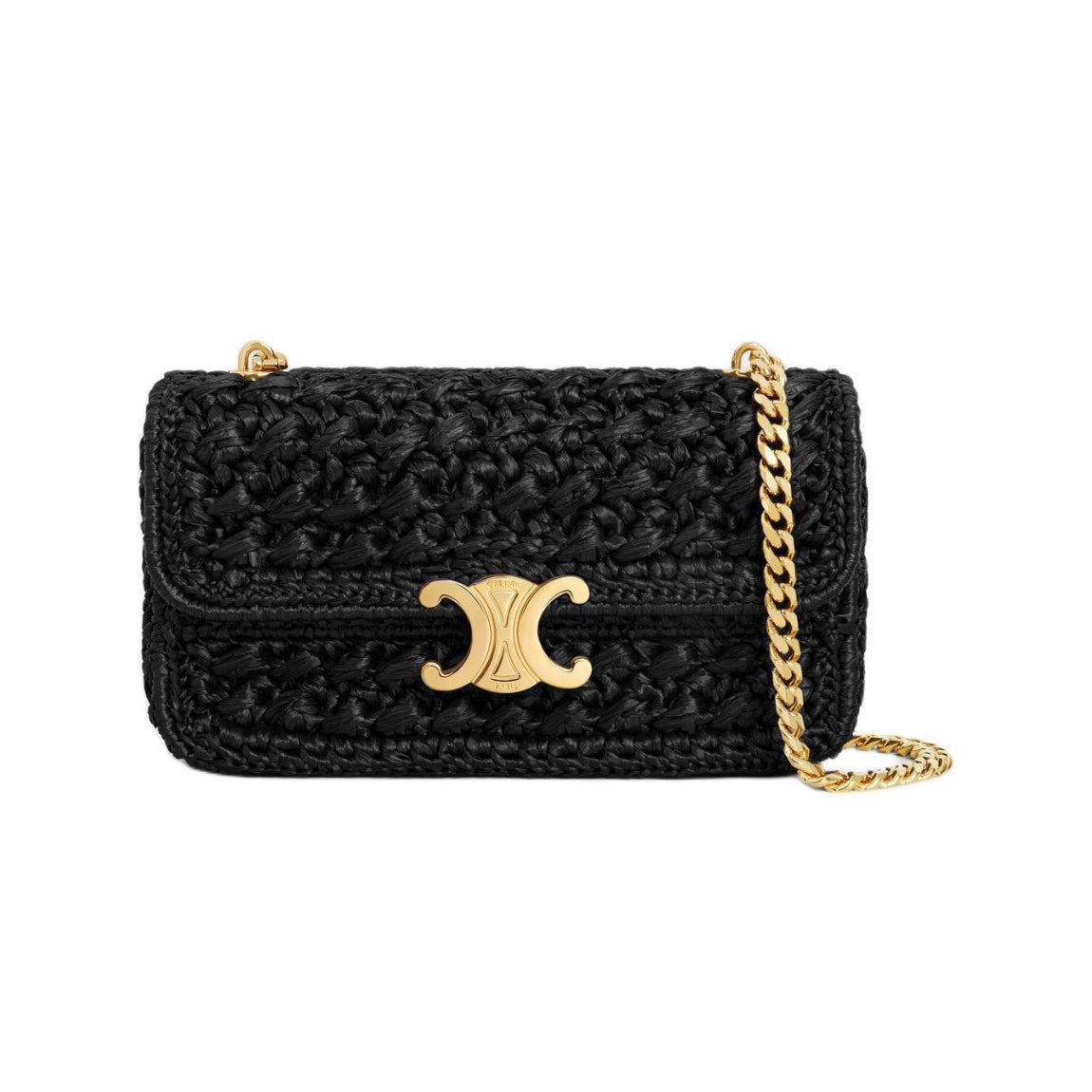 Chanel TRIOMPHE Women's Monogrammed Gold Buckle Raffia Woven Solid Color Crossbody Shoulder Bag Bags #73313