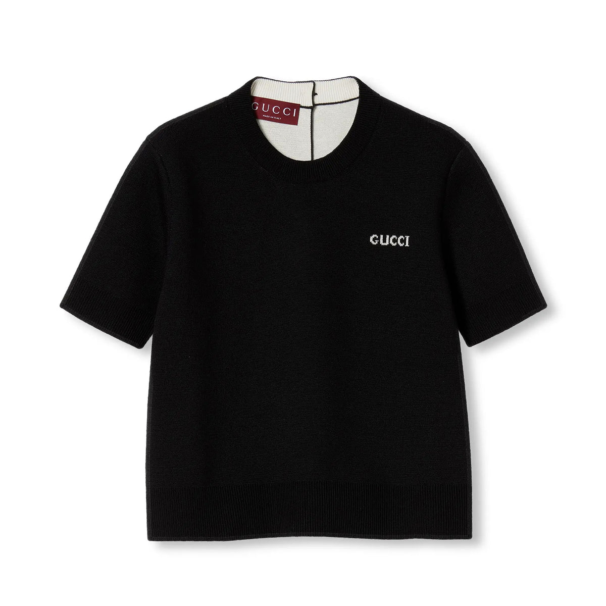 Gucci Women's Summer Solid Color Appliqued Knit Sweater Back Single Breasted Design Short Sleeve T-Shirt #75551
