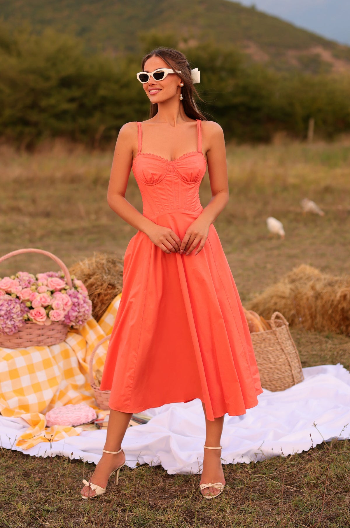 PRIMELLA Solid Papaya Punch Corset Midi