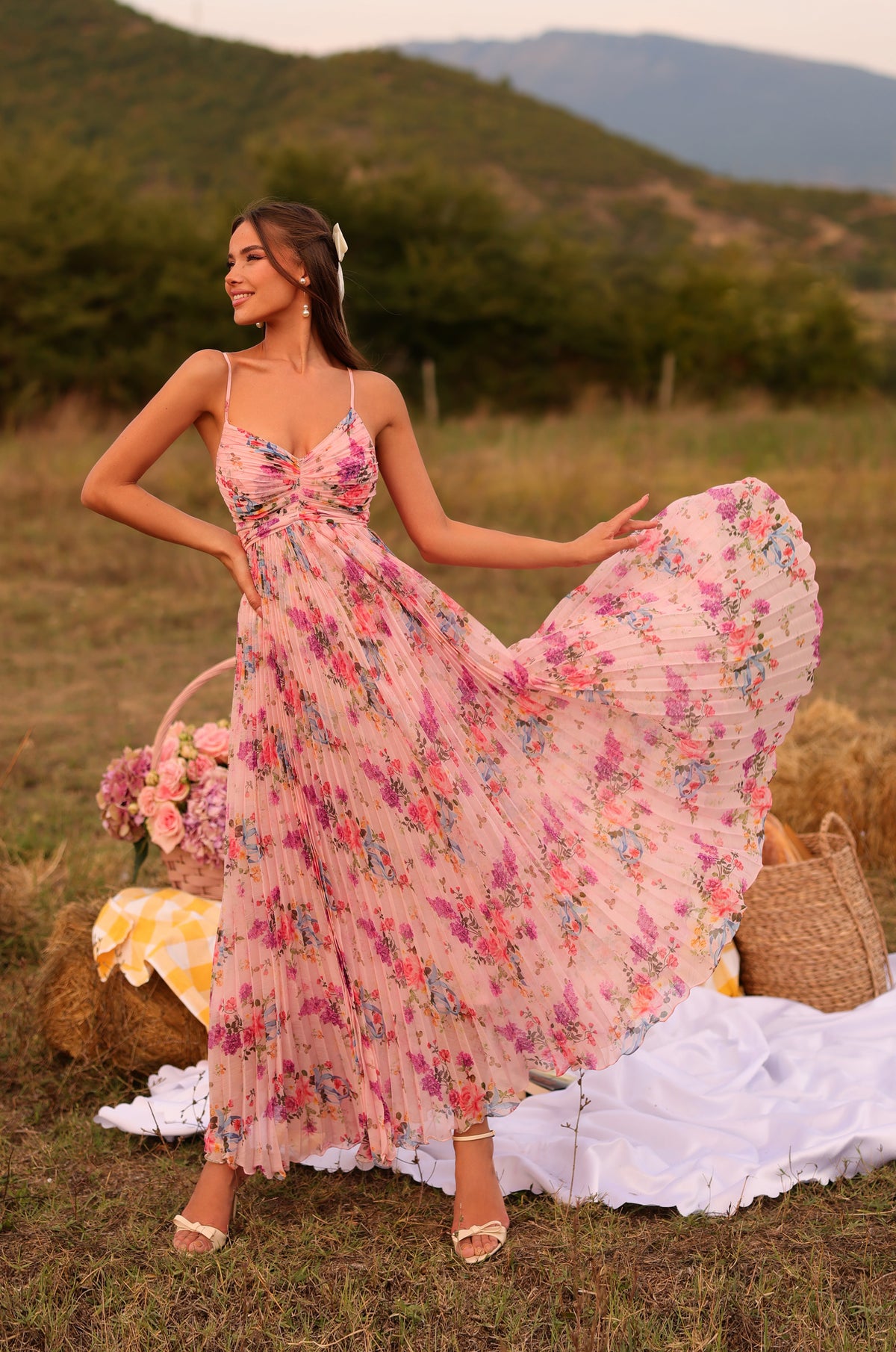 FLORINNE Blush Pink Floral Maxi Dress