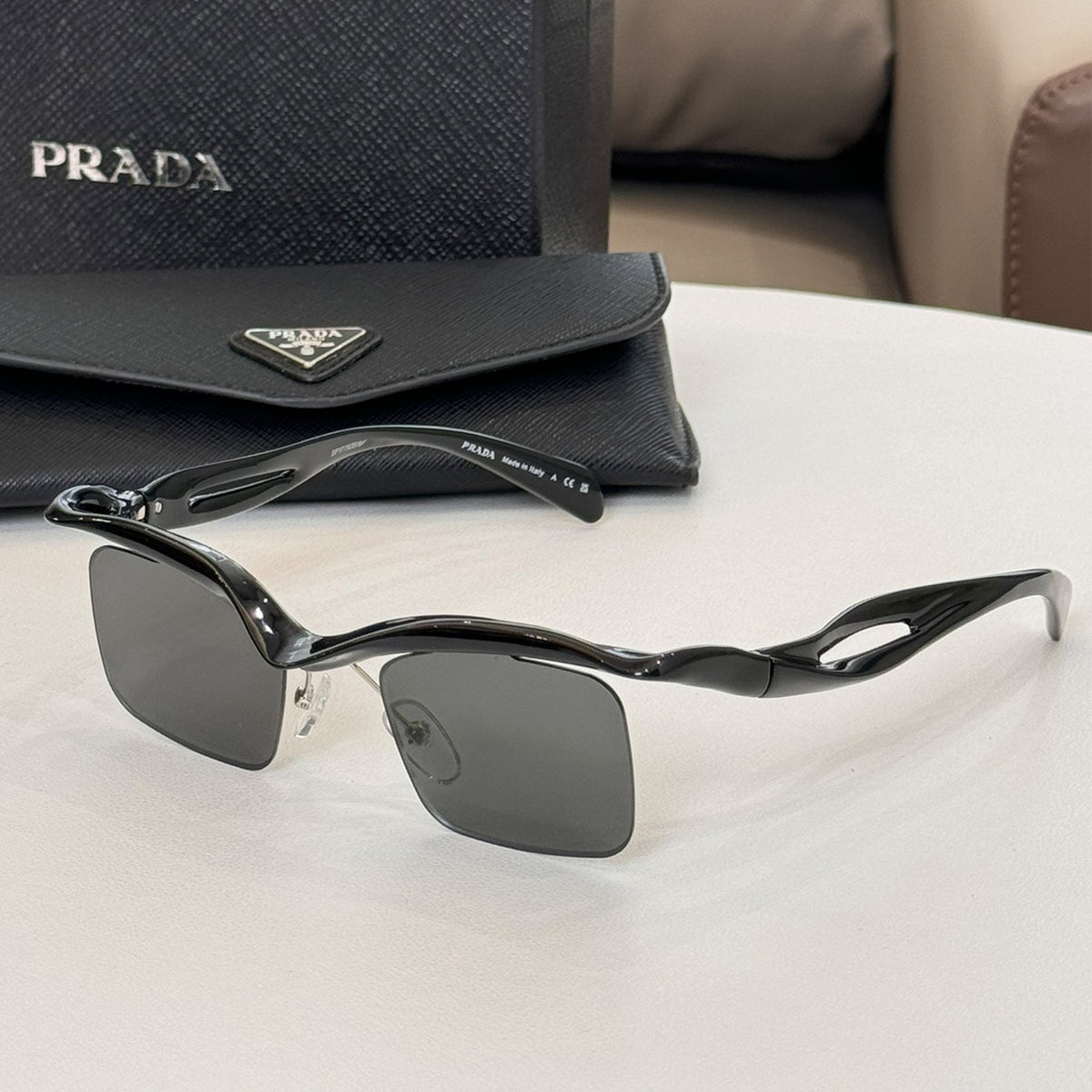 Prada Women's Men's Sunglasses Retro Funky Dazzling High Street Black Square Frame Eyewear #71351