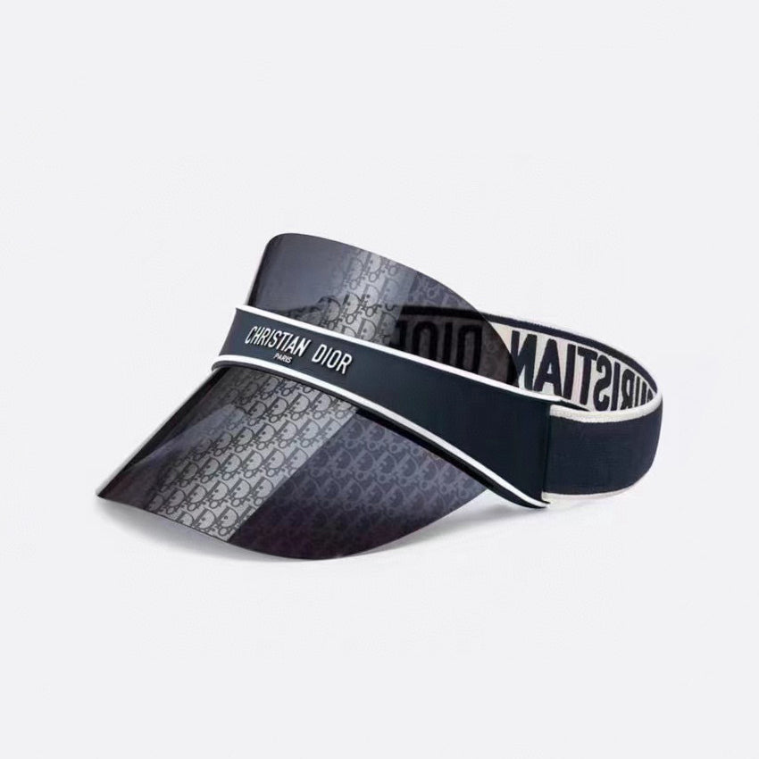 Dior Luxury Dark Patterned Sun Visor with Embossed Logo Strap Cap Hat - High-End Fashion Accessory #75718