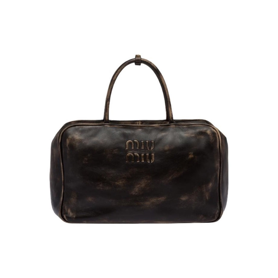 MiuMiu Women's Sand/Curry Leather Bowling Bag Handbag Bags #96874