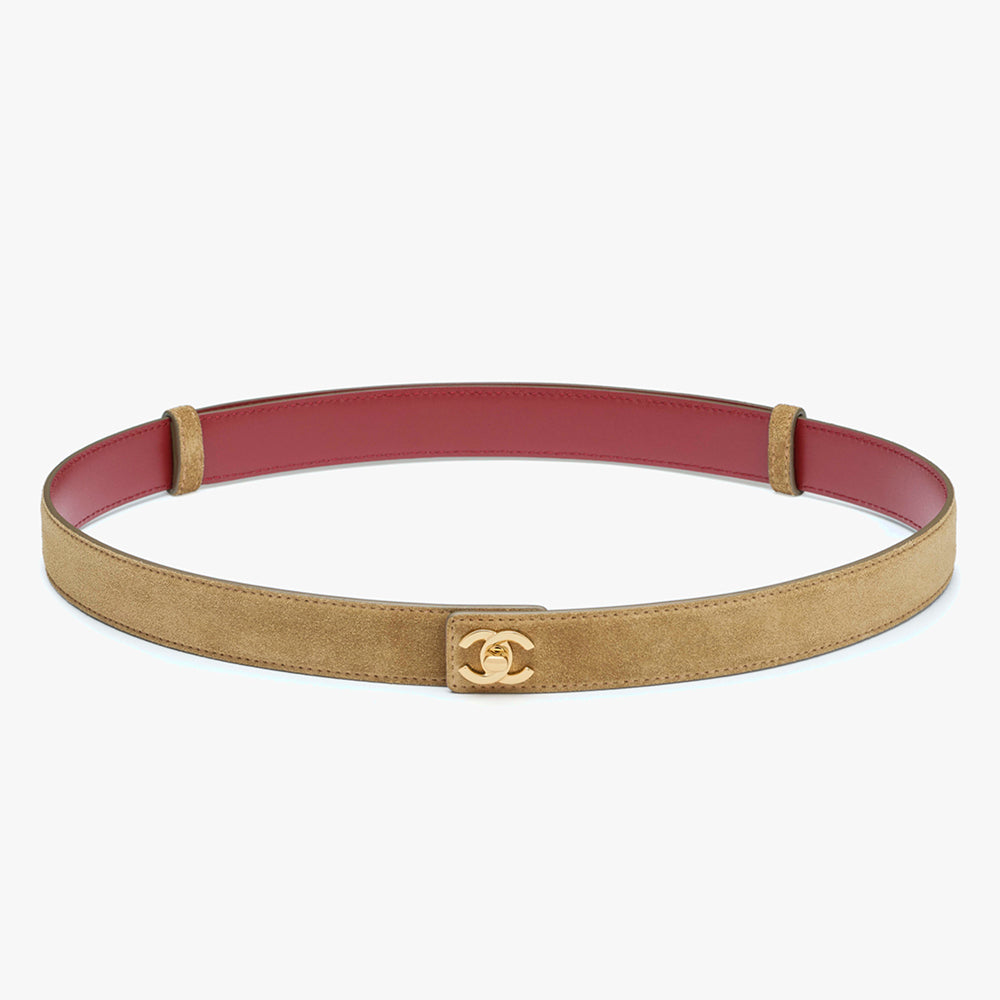 CHANEL Leather Belt Calfskin Metal Black Gold #393444