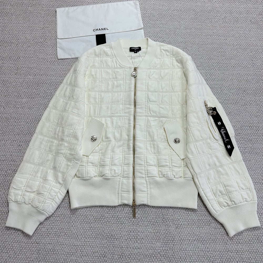 Chanel Women's Waist-Defining Zipper Long-Sleeve Jacket Checkered Solid-Color Fall/Winter Coat Ngvp #331924