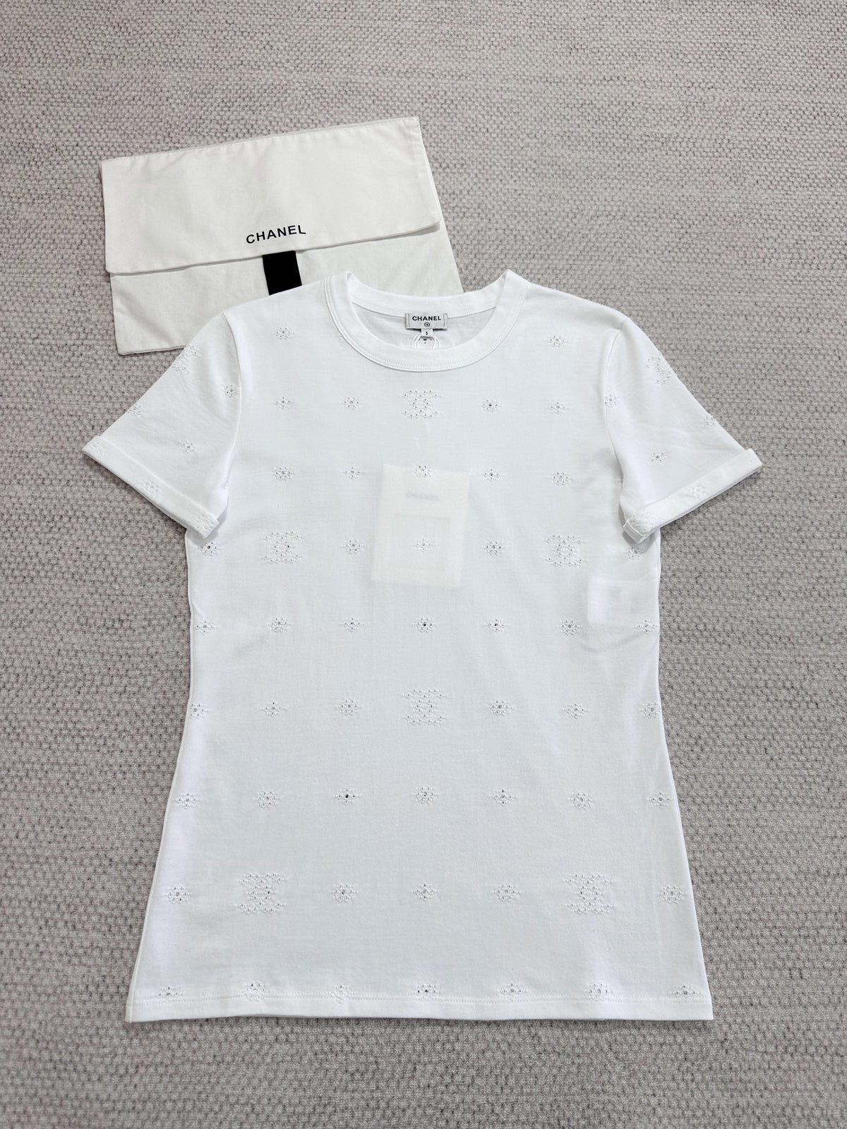 Chanel Top-Quality Version Short-sleeved Top Cotton White #377927