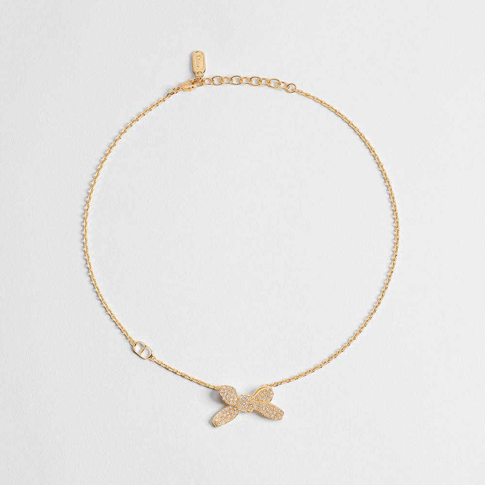 DIOR Delicate Bow Necklace Gold-Finish Metal and Crystals #379149