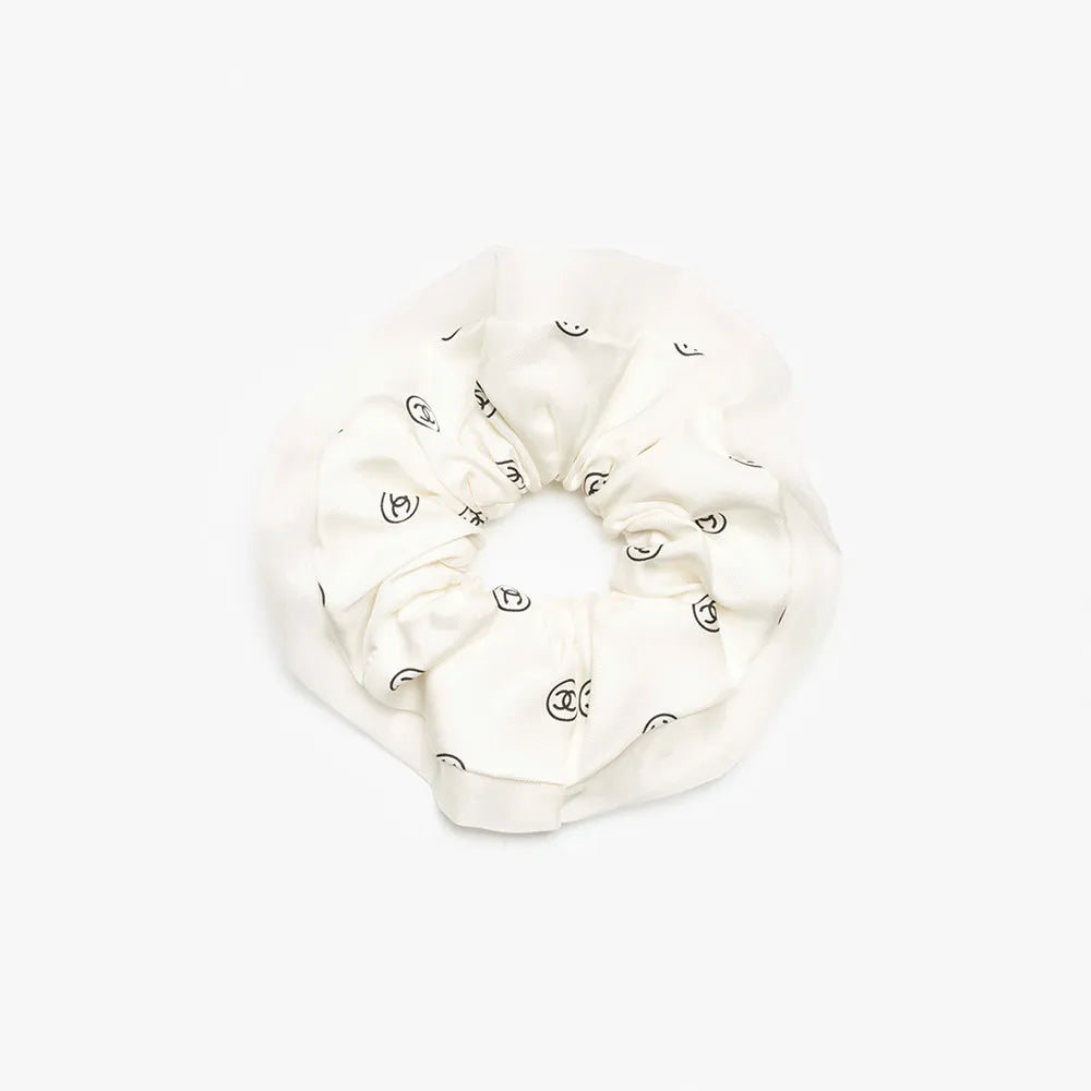 Chanel Hair Accessory Silk Twill White Black #334195