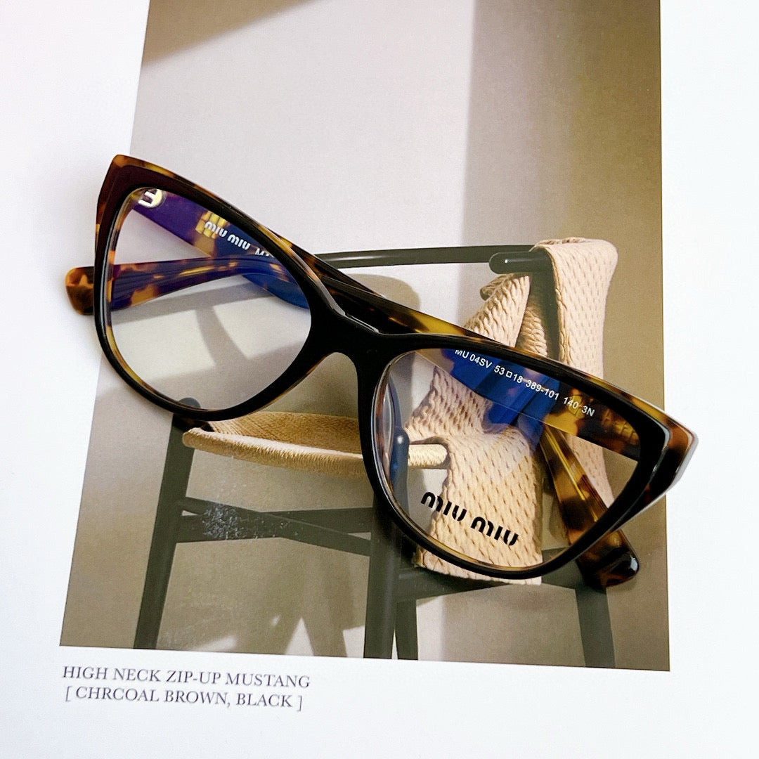MiuMiu Women's Four Seasons Fashion Temperament Luxury Tortoiseshell Colorblocking Blue Eyeglasses Letter Models Accessories #99294