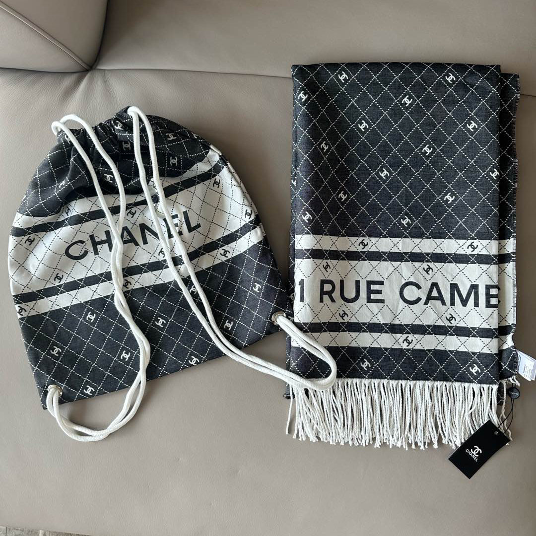 Chanel Women's Fall/Winter Fashion Double Faced Jacquard Scarf Shawl with Branded Printed Storage Pouch Set Scarf  Accessories #78961