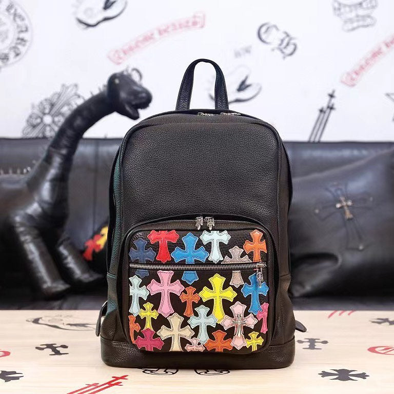 CH  Black And White Patterned Leather Backpack Bag #7413