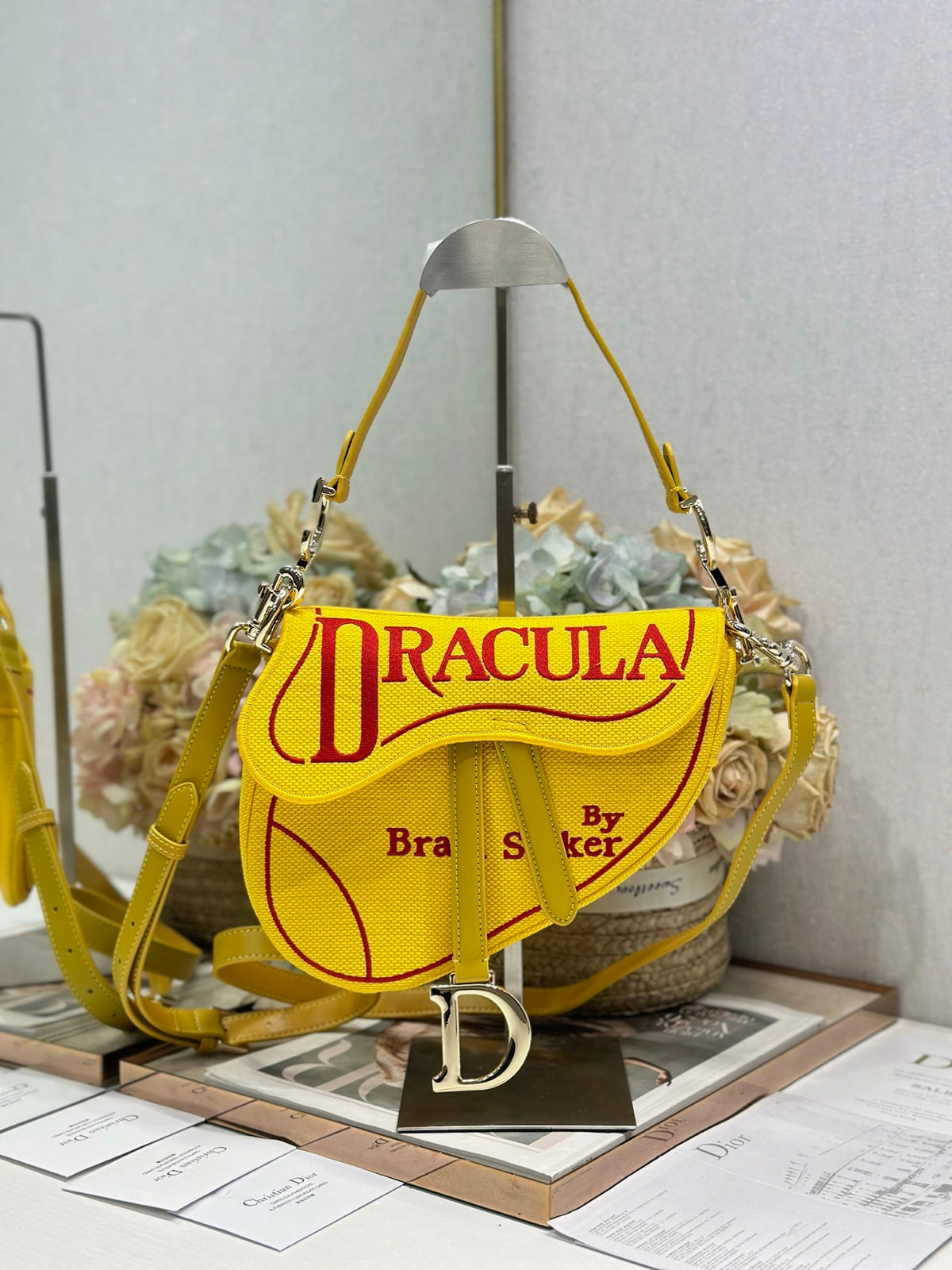 DIOR Saddle Bag with Strap Yellow and Red Book Cover Embroidery #385376
