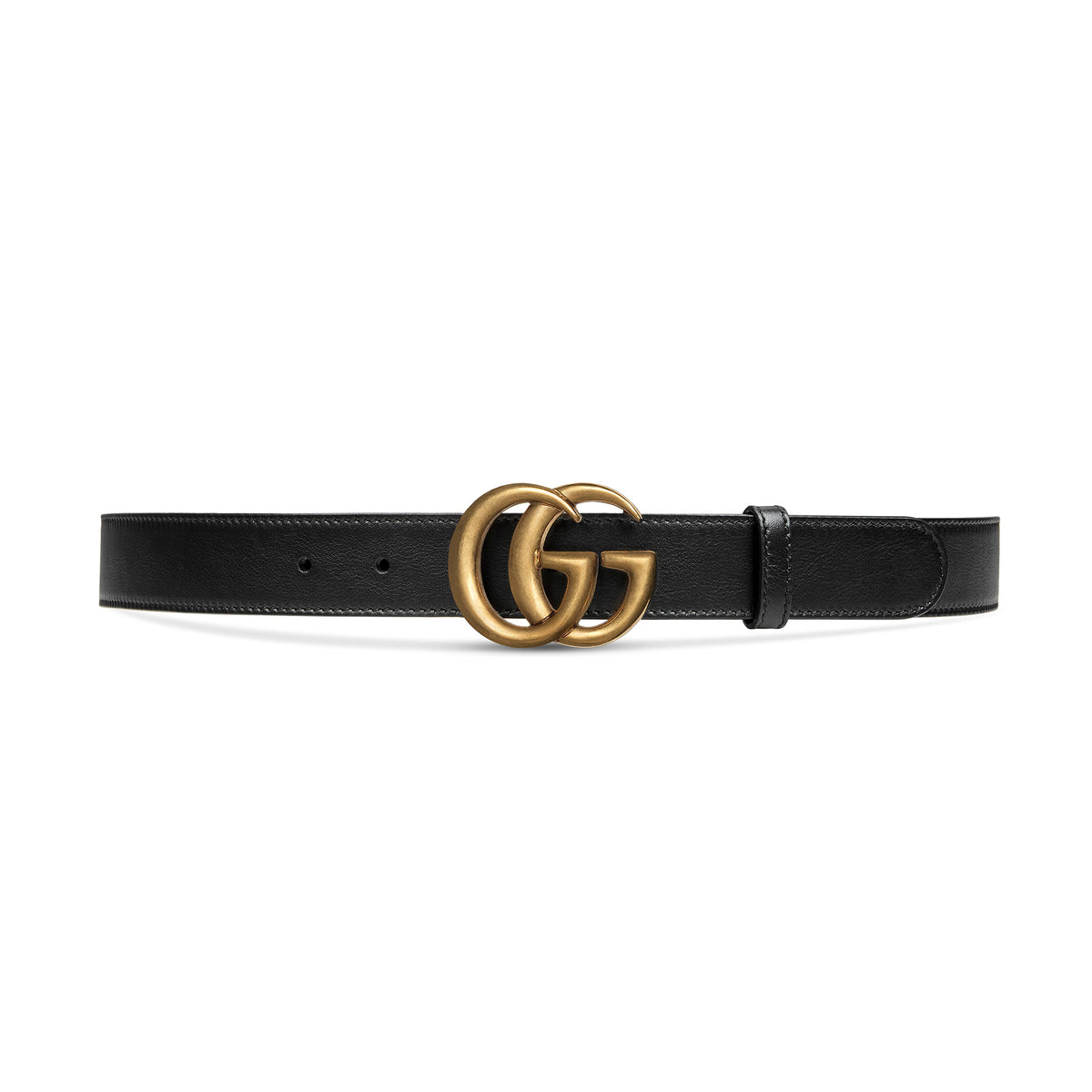 Gucci Men's and Women's Gold Double G Buckle Black Leather Belts #98791