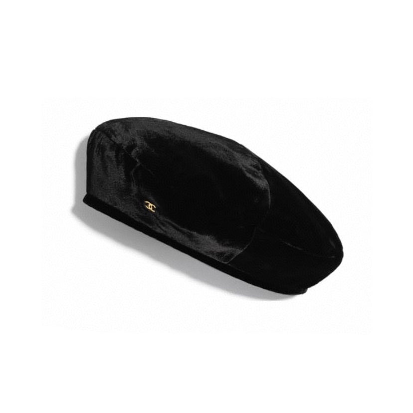 Chanel Velvet Black Beret #21642