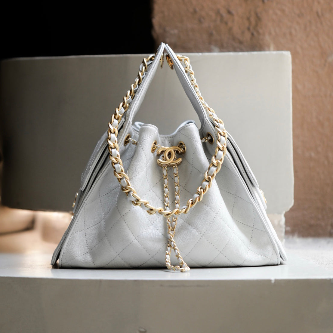 Chanel Women's Fashion Classic Solid Color Leather Logo Drawstring Underarm Bag Chain Handbag Tote Shoulder Bag Bags AS5293-B20304-U2367 #78855