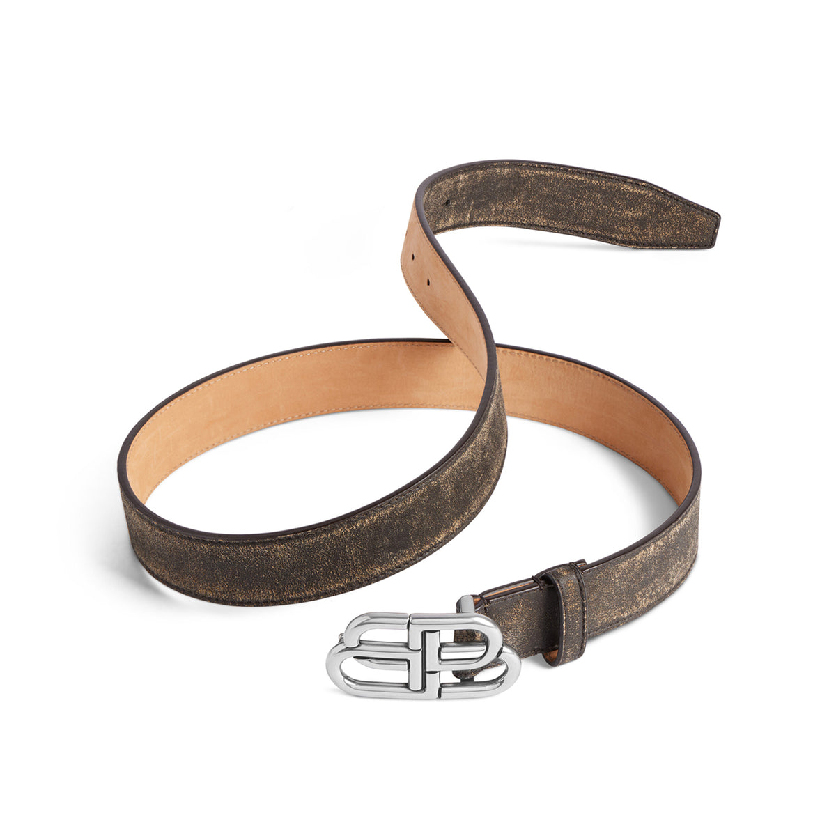 Balenciaga Men's Silver Lock Buckle Solid Color Cowhide Belt #75364