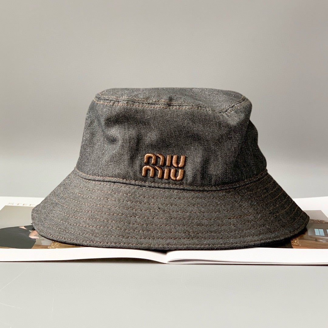 MiuMiu Men's and Women's Logo Embroidered Black Cowboy Fisherman's Cap Baseball Hat #98957