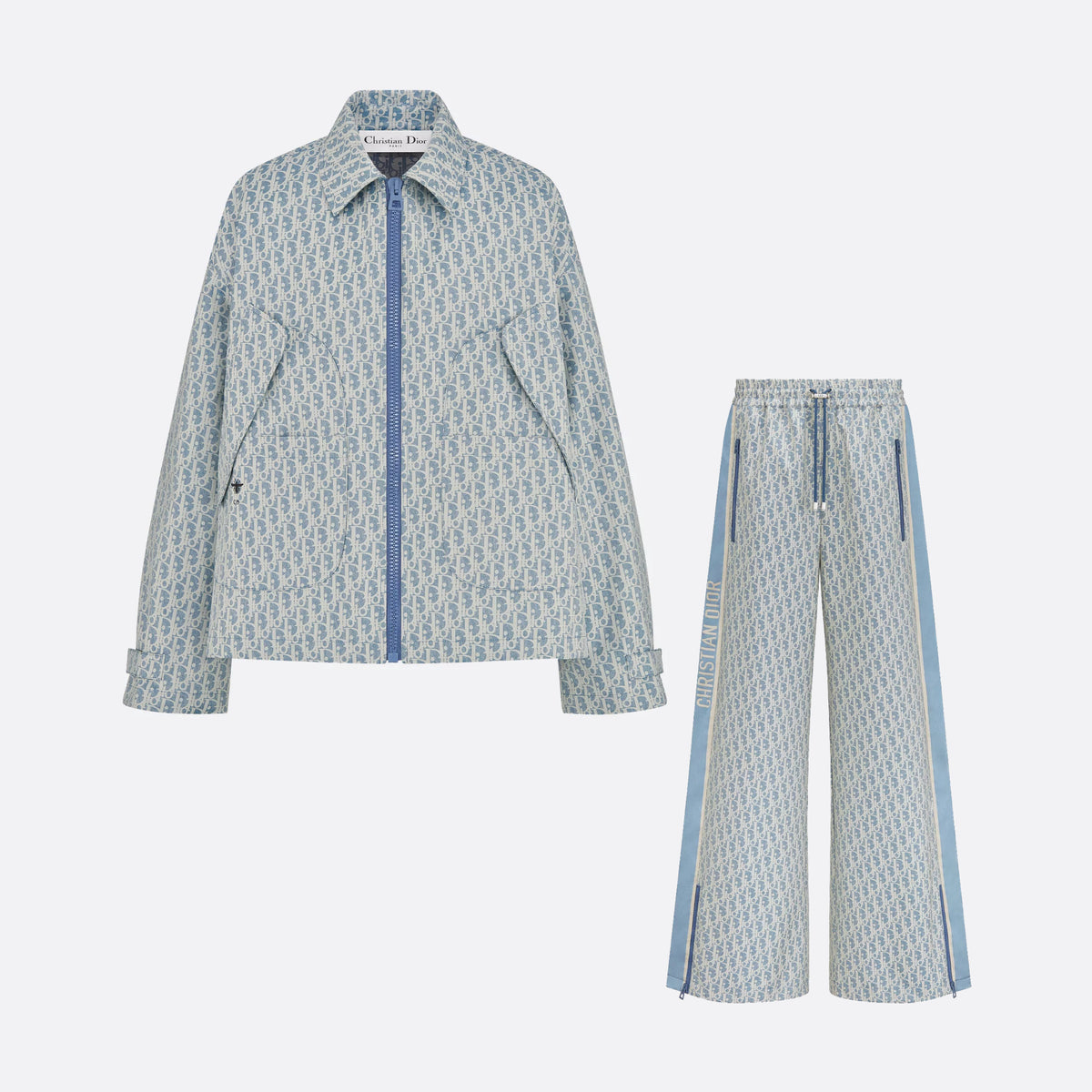 Dior Dioriviera Women's Spring and Autumn Blue Letter Print Zip Long Sleeve Jacket Casual Lace Up Trousers Pants Set Suit #76772