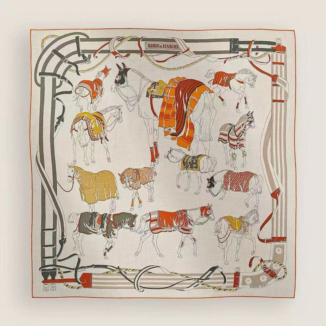 Hermes Horse Field Competition Show Cashmere Silk Square Scarf Fashion Light Temperament Elegant Silk Scarf Accessories #81257