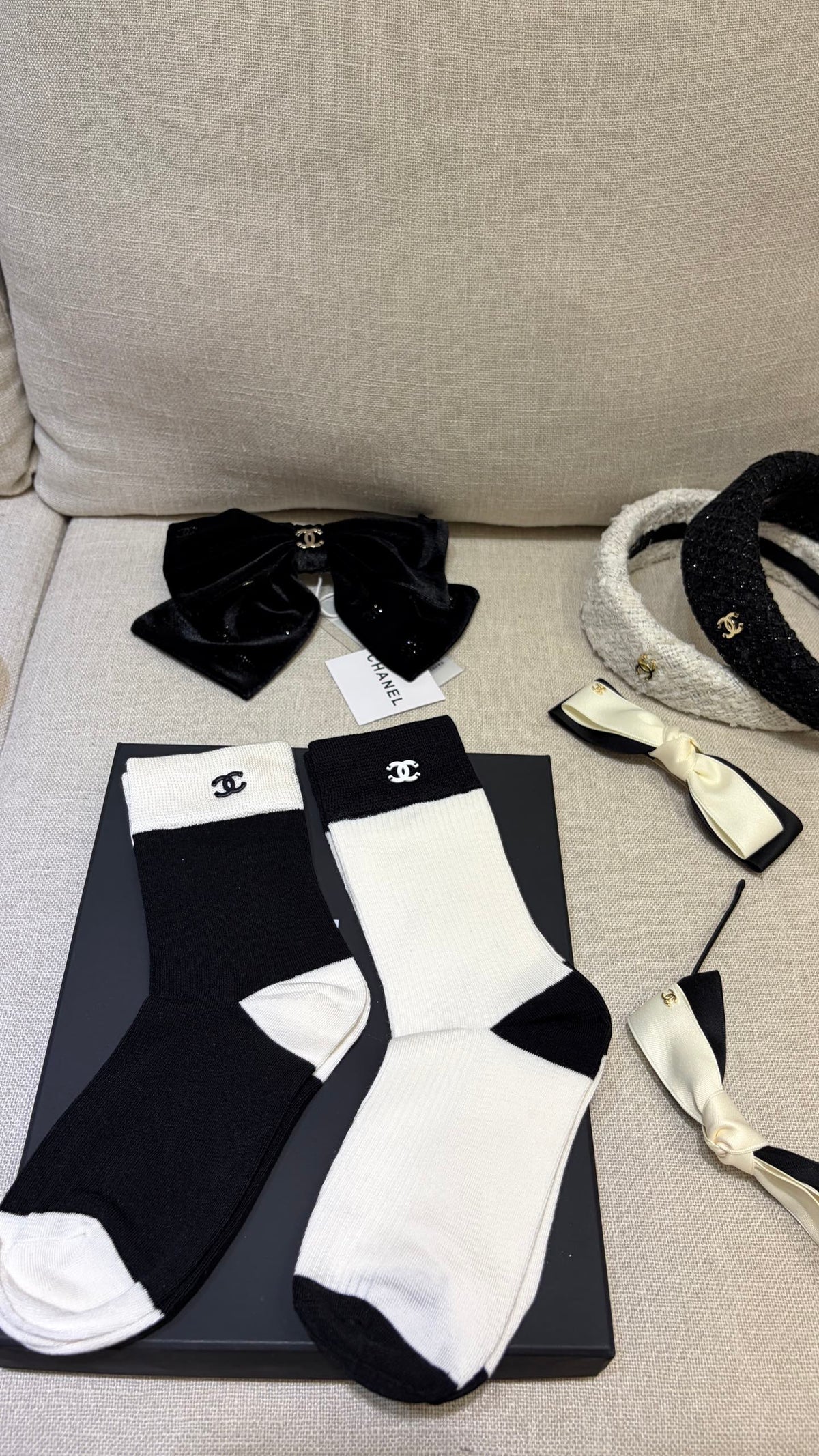 Chanel Socks Silk Cotton Black White #389507