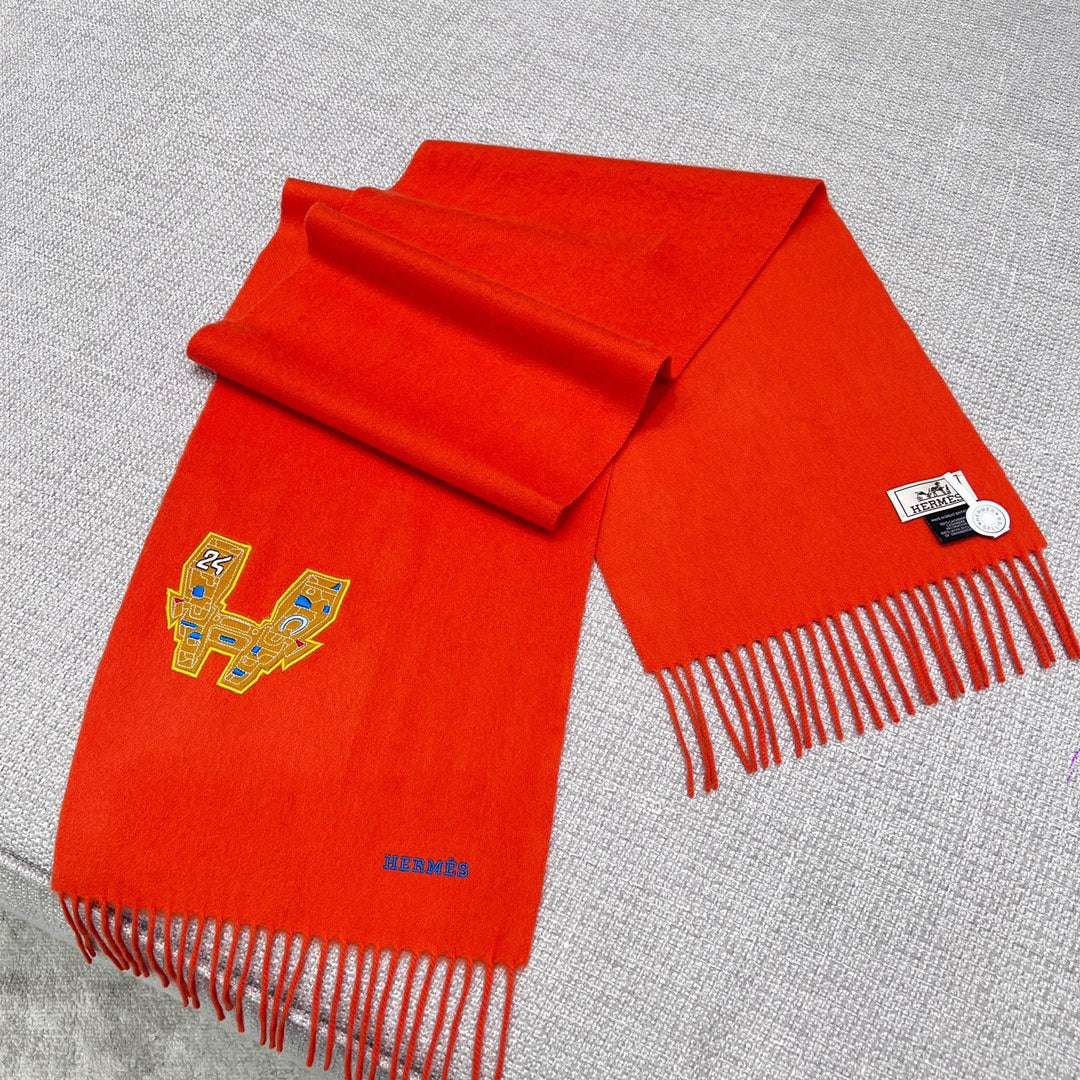 Hermes Men's And Women's Autumn/Winter Fashion Classic Solid Color Gentleman's Elegant Cashmere Scarf Accessories #79525