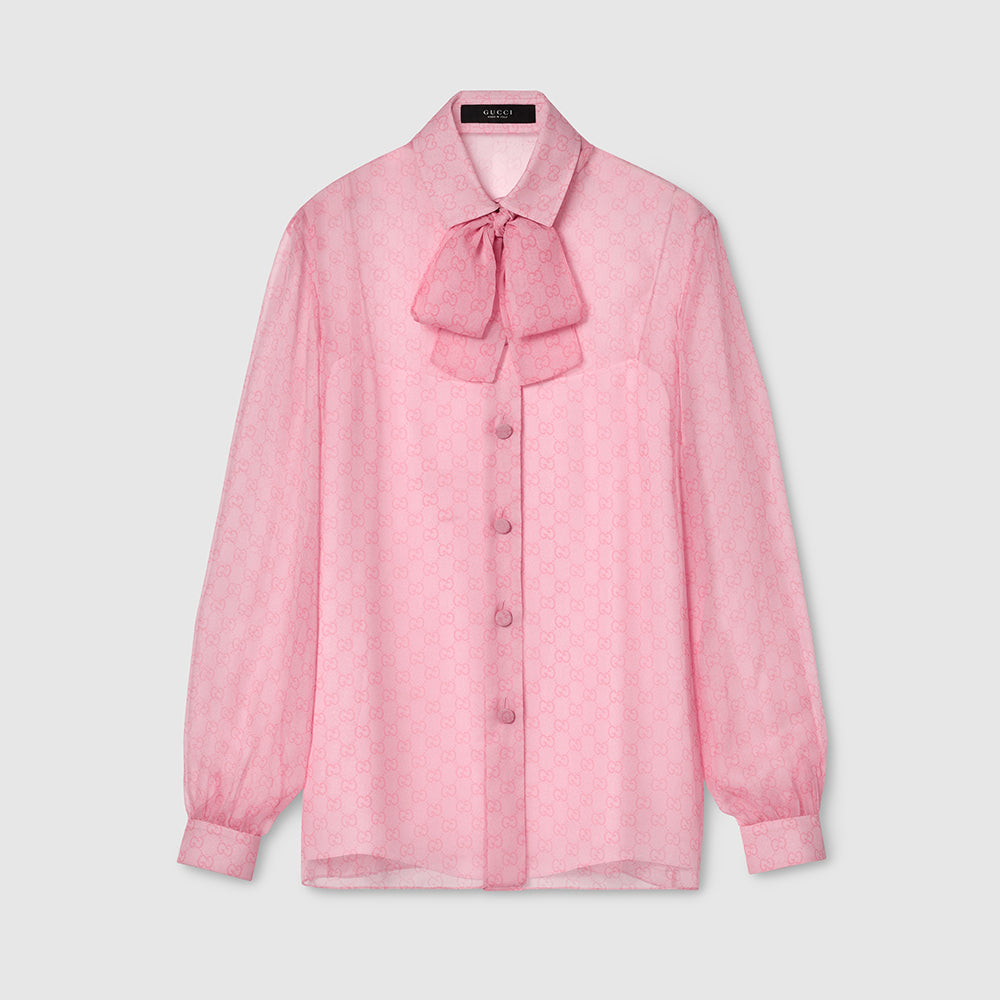 GUCCI Printed Silk Chiffon Shirt in Light Pink #377279