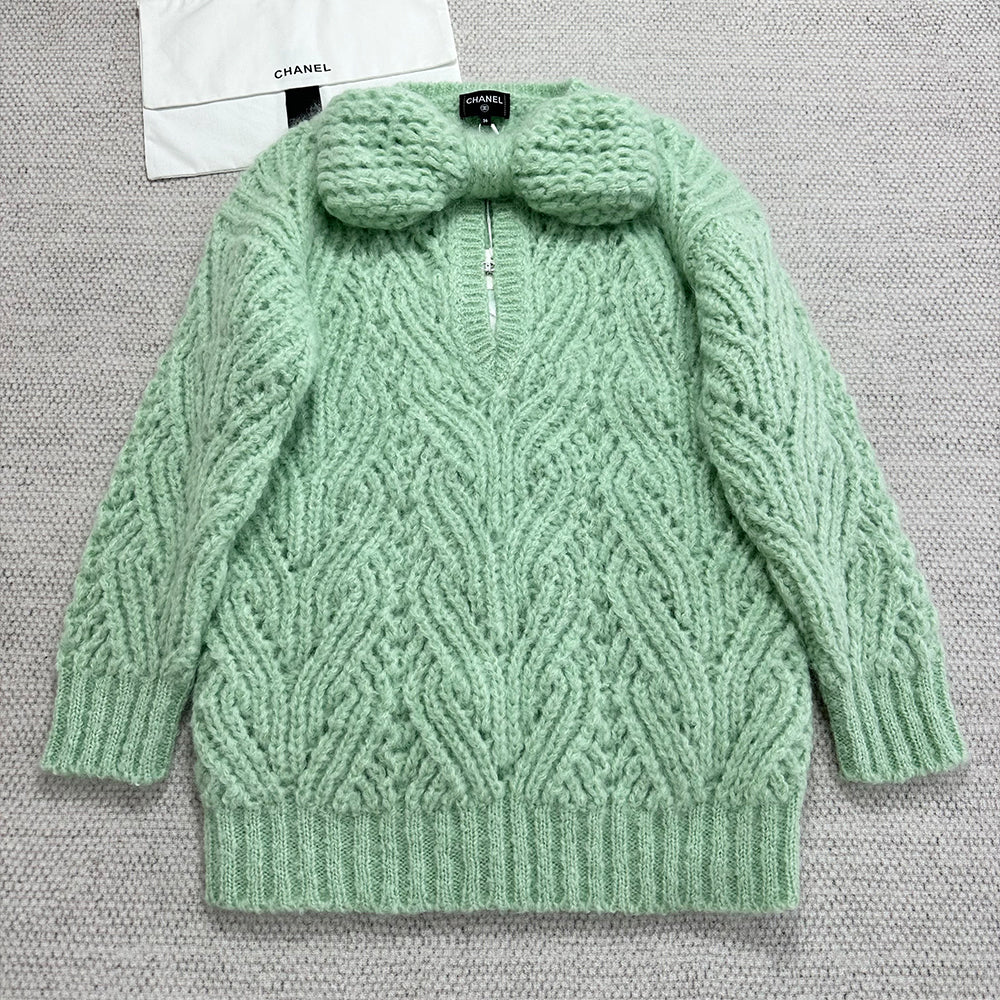 Chanel 25K Fall/Winter Haute Couture Collection Long Sleeves Short Dress Mohair And Wool Light Green #332110