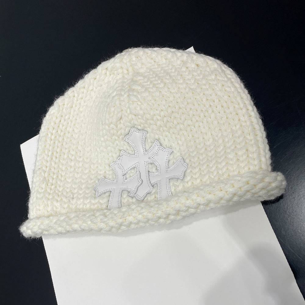 Chrome Hearts White Leather Cross Cold Hat #334407