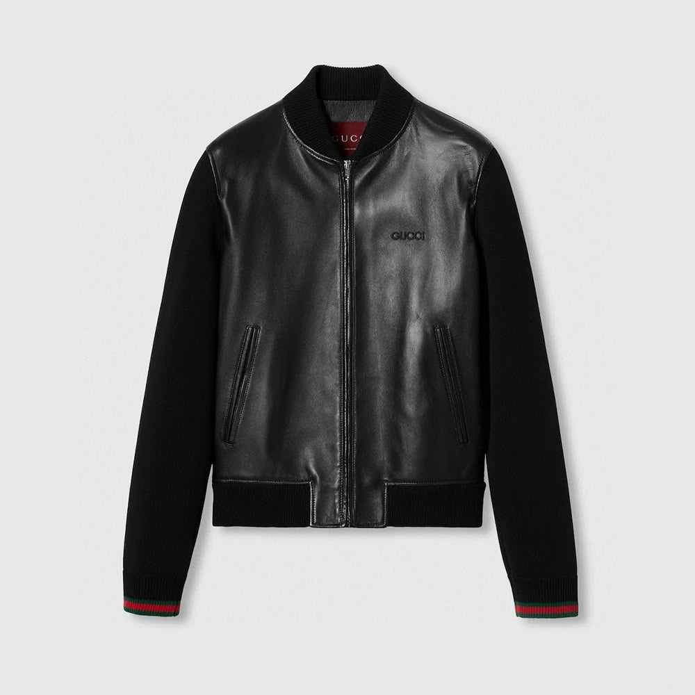 Gucci Nappa Leather And Knit Bomber Jacket Black #324664